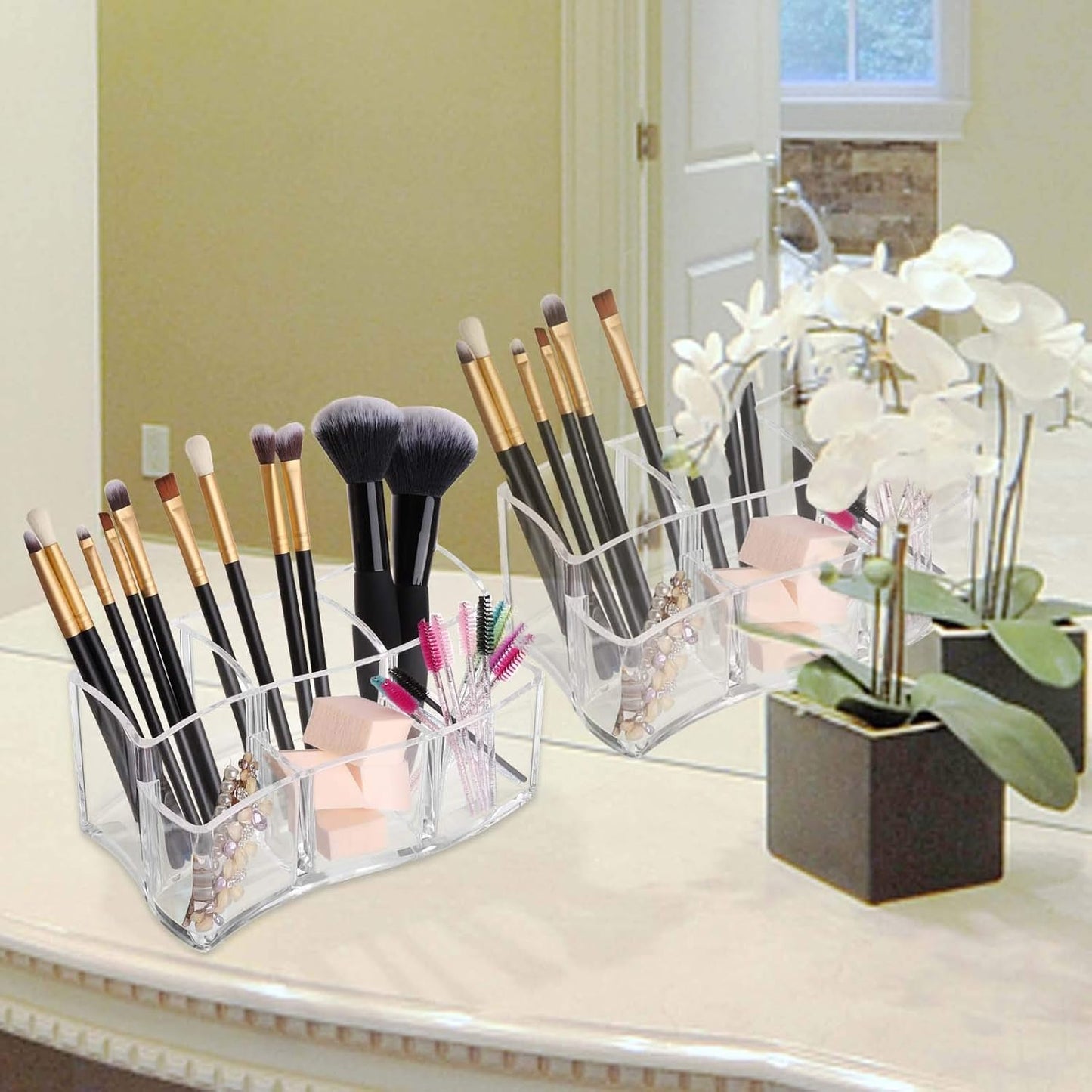 Tbestmax Acrylic Makeup Brush Holder - 6 Slot Organizer for Clear Eyebrow Pens & Cosmetics Storage