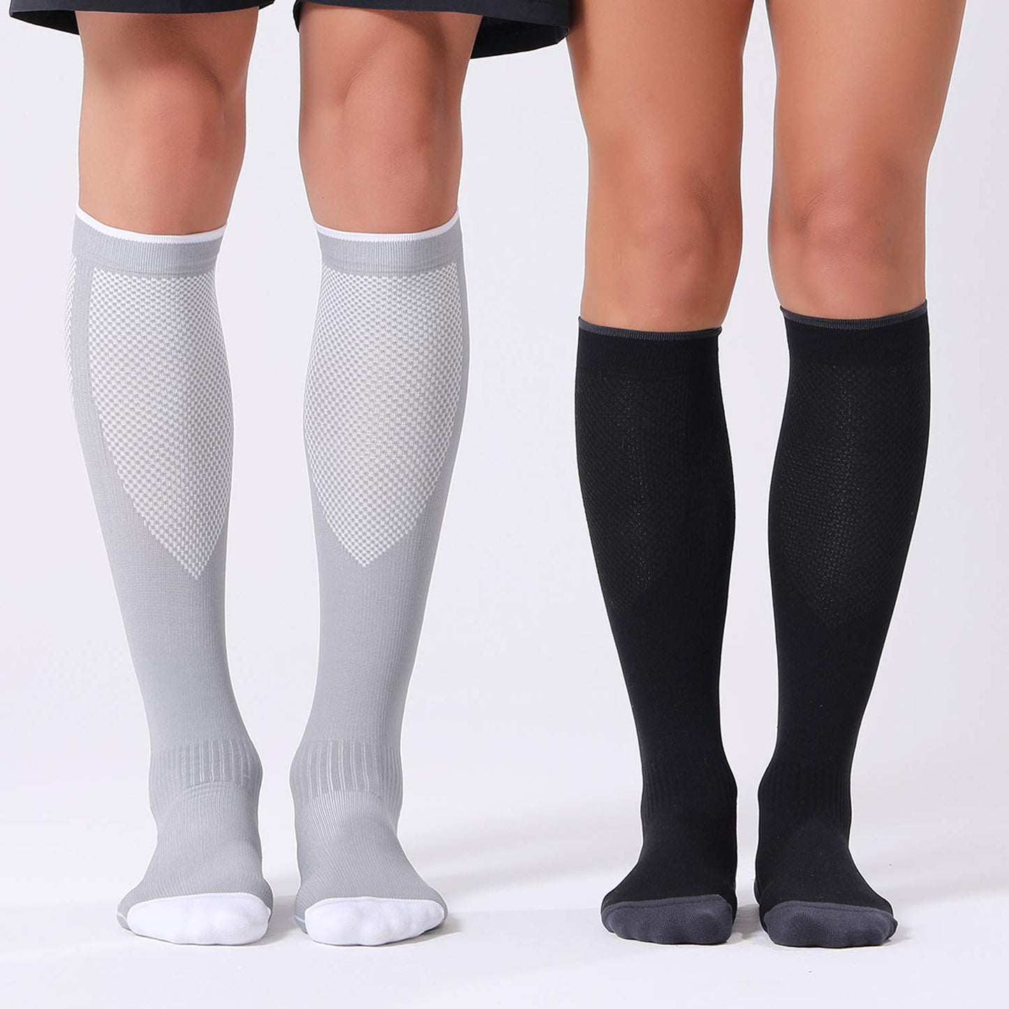 FITRELL 3 Pairs Compression Socks for Women and Men 20-30mmHg Circulation and Muscle Support Socks for Travel, Running, Nurse, Knee High, Medical Black+White+Grey L/XL