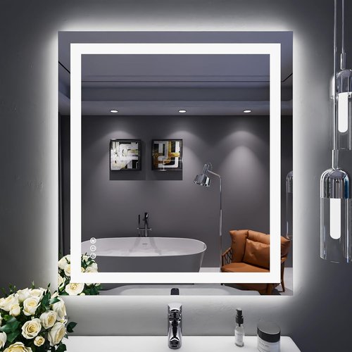 LOAAO LED Bathroom Mirror - 32" x 36" Dimmable, Anti-Fog, Backlit & Front Lit with Memory Function