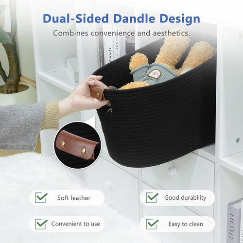 ECDYQXVU Cotton Rope Storage Baskets - Woven Baskets with Handles for Laundry & Home Organization | 15x10x9 Inch, Black (3-Pack)