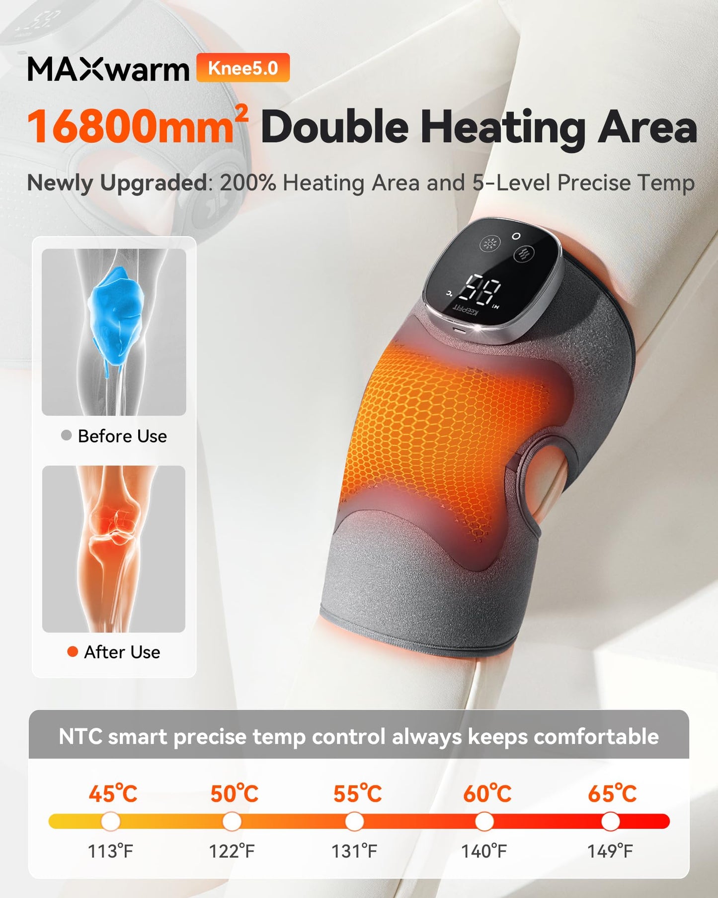 IKEEPFIT Knee Massager with Heat Vibration for Pain Relief MAXwarm 5.0[2026 Upgraded]-Heated Knee Brace with 5 Heat Levels and 4 Motors Massage, X-Warm Heat-Lock Tech, for Men Women(Grey, 1-Pack)