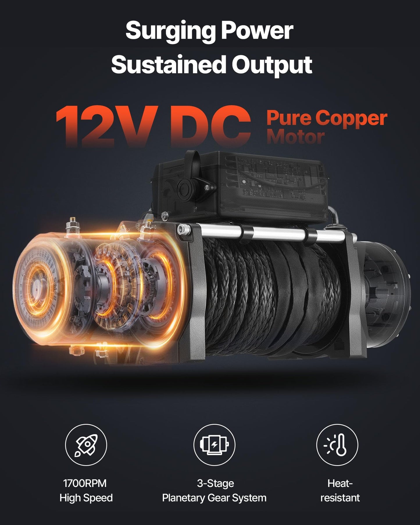 VEVOR Electric Winch, 13500 lbs Load Capacity, 12V DC Truck Winch with Φ3/8 in x 85 ft Synthetic Rope, Wireless & Wired Remote Control, IP55 Waterproof for Towing Off-Road SUV Jeep Trailer Boat