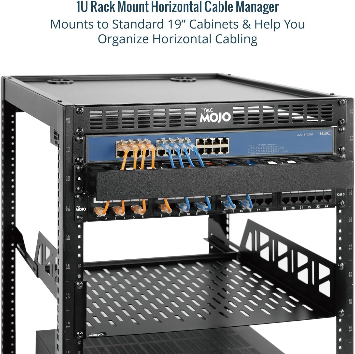 Tecmojo 2 Pack 1U Cover,2.6 12 19 inch Server Rack Horizontal Cable Management with Depth Plastic Cable Manager,Rack
