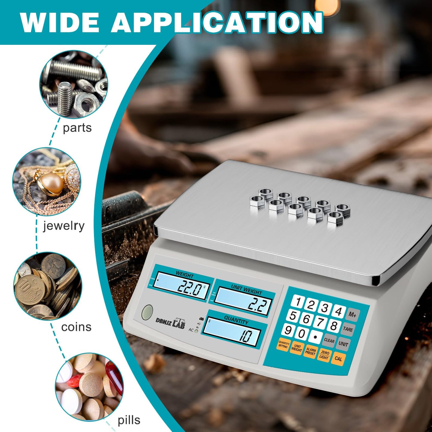 Counting Scale 30kg/66lb x 0.1g Industrial High Precision Scale with Battery for Small Parts, Coins, Pieces, Jewelry, Tickets(lb/oz/g/kg)