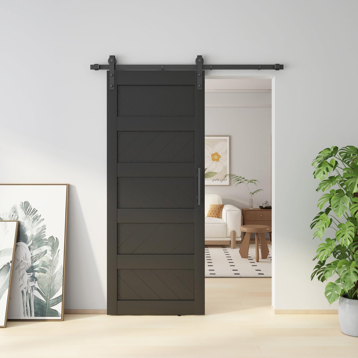 JUBEST 32" x 80" Barn Doors, Slding Barn Door Kit Wave Shape Door Panel with Hardware Kit Include, MDF Board & PVC Covered, Easy Installation, Black