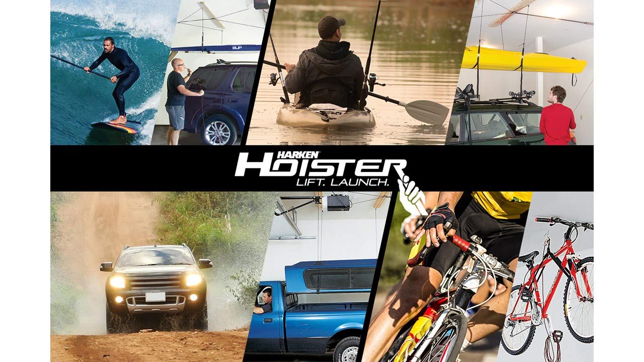 HARKEN Hoister Heavy Cargo Carrier Overhead Garage Storage 4-Point Hoist System for 145lb Carriers, Boxes, Kayaks, Canoes (145lb max load,12ft.Ceiling), Model 7803.12
