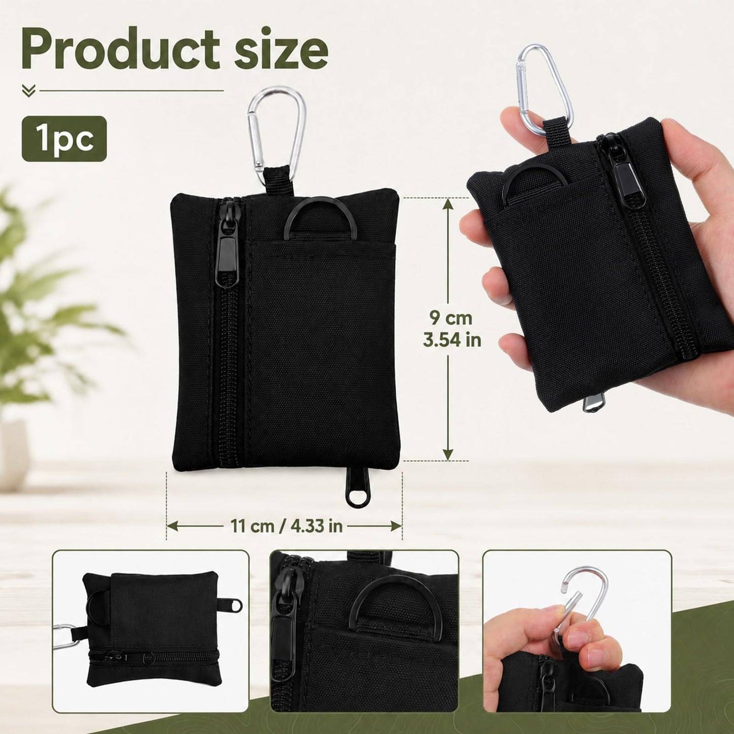 Mini Nylon Keychain Coin Purse, Mini EDC Utility Pouch with Carabiner, Pocket Organizer for Earphone, Car Key, ID Card, Backpack Camping Biking Hiking