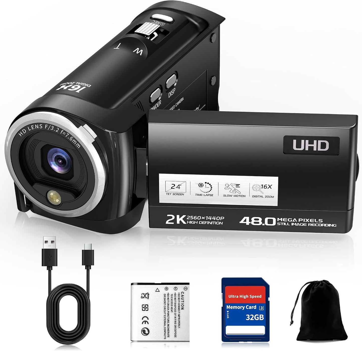 FLATIC 2K/8K 48MP/75MP 16X 32GB/64GB Video Camera, Camcorder with Picture-in-Picture Mode, WiFi Vlogging Cameras