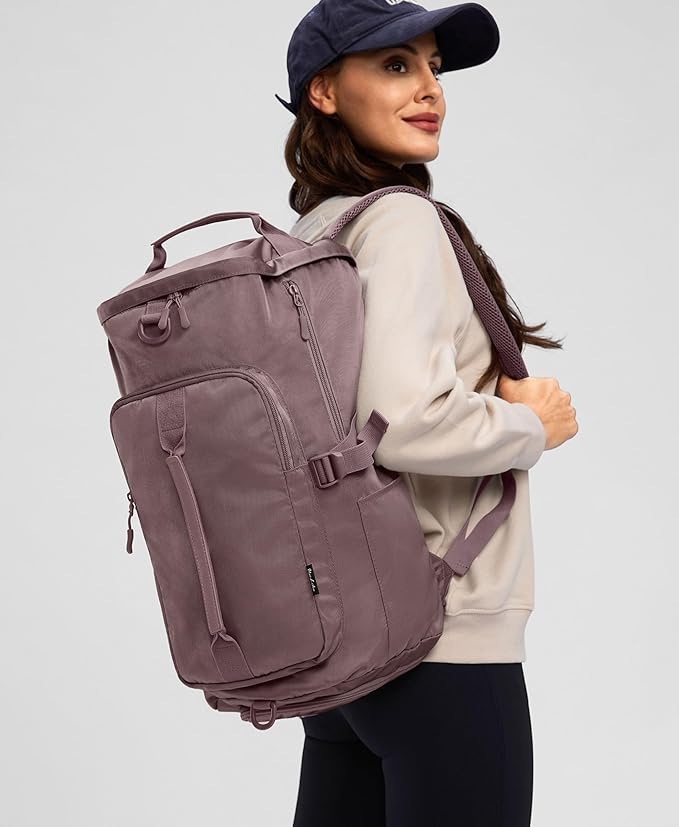 Gym Bag for Women Workout Gym Backpack with Shoe Compartment Sports Duffel Bag Multiple Pockets 30L (Purple Ash)