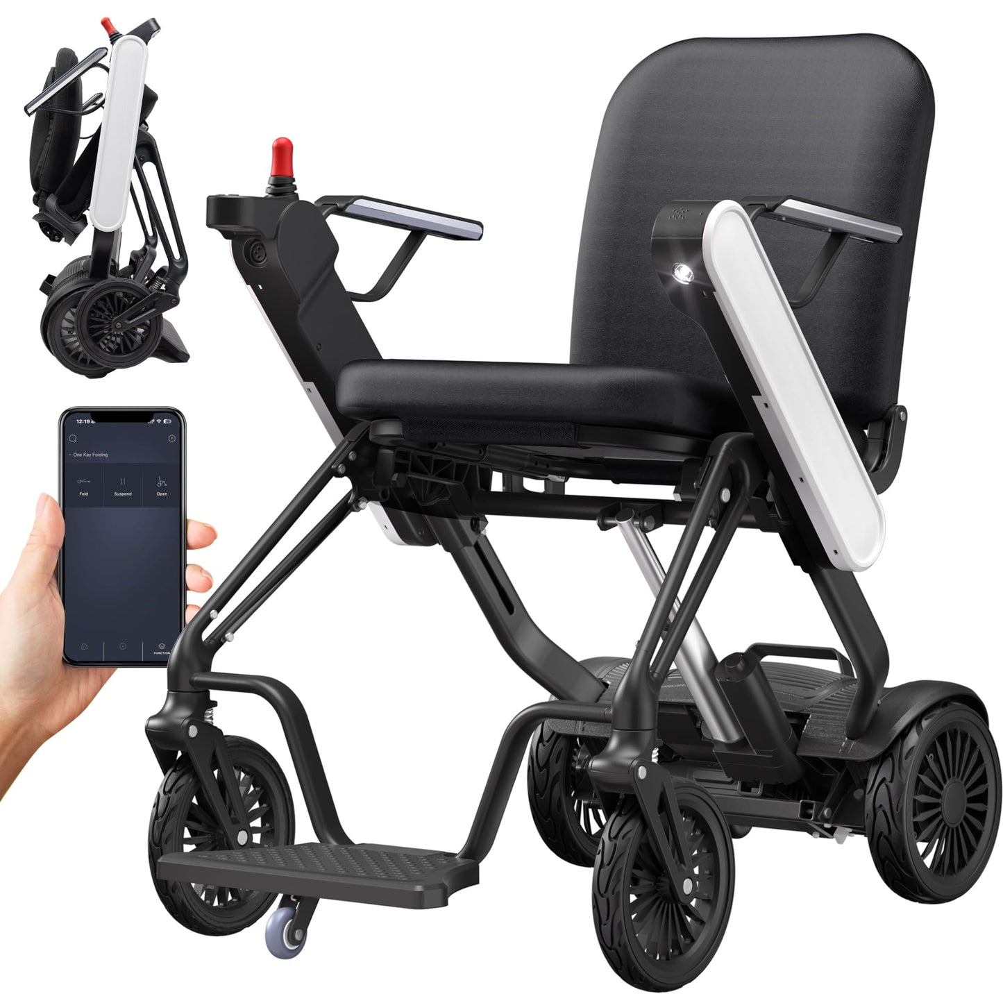 Goldseason Auto Folding Electric Wheelchairs for Adults - Smart APP Remote Control, 15 Miles Range Ultra Lightweight Motorized Wheelchair with Display Screen & Removable Battery, Airline Approved