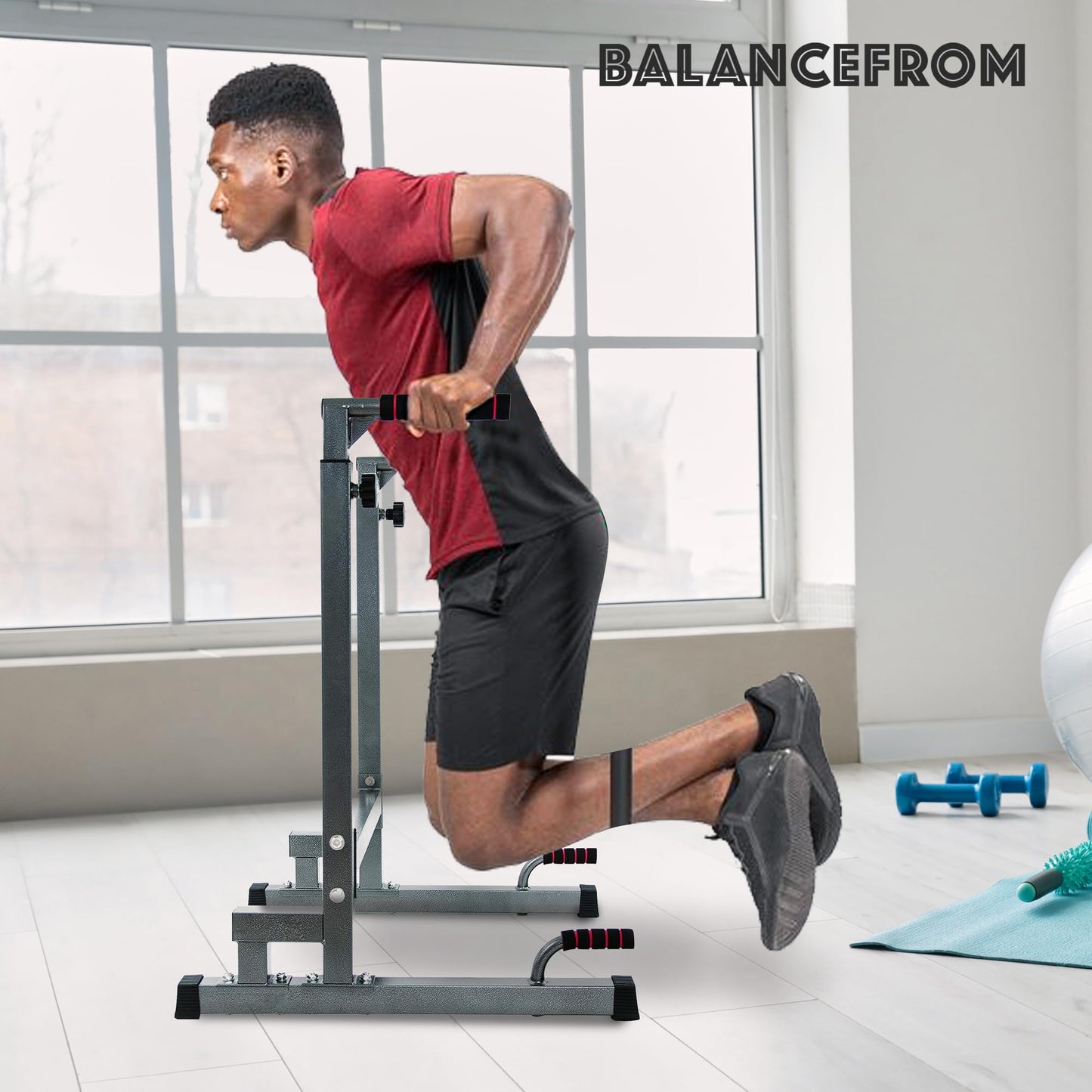 BalanceFrom Steel Frame Multi-Functional Home Gym Exercise Fitness Dip Stand Station with Adjustable Height, 500 Pound Capacity, Gray