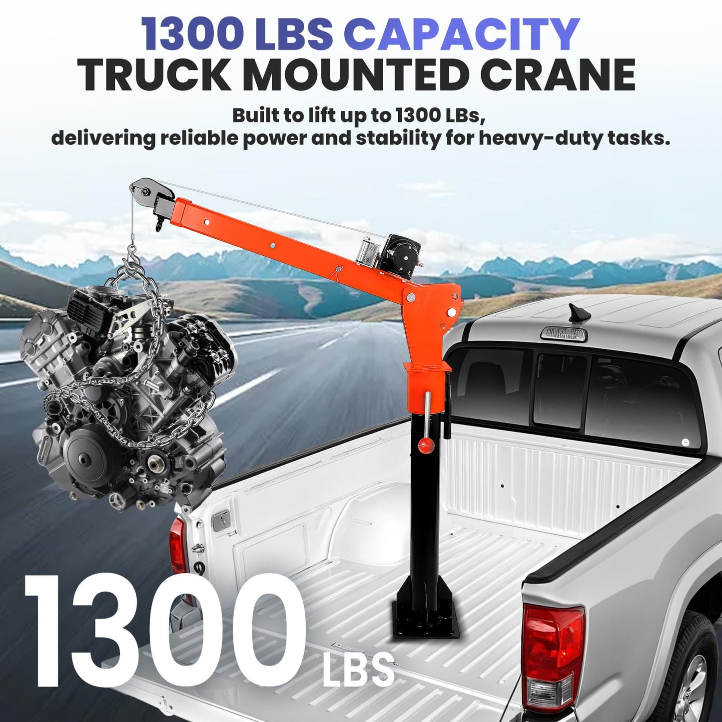 Electric Pickup Truck Jib Crane, 1300lbs Load Capacity, Industrial Folding Hoist Truck Crane with Electric Winch 2200 Lbs, 360° Swivel for Truck Crane in Construction, Factory