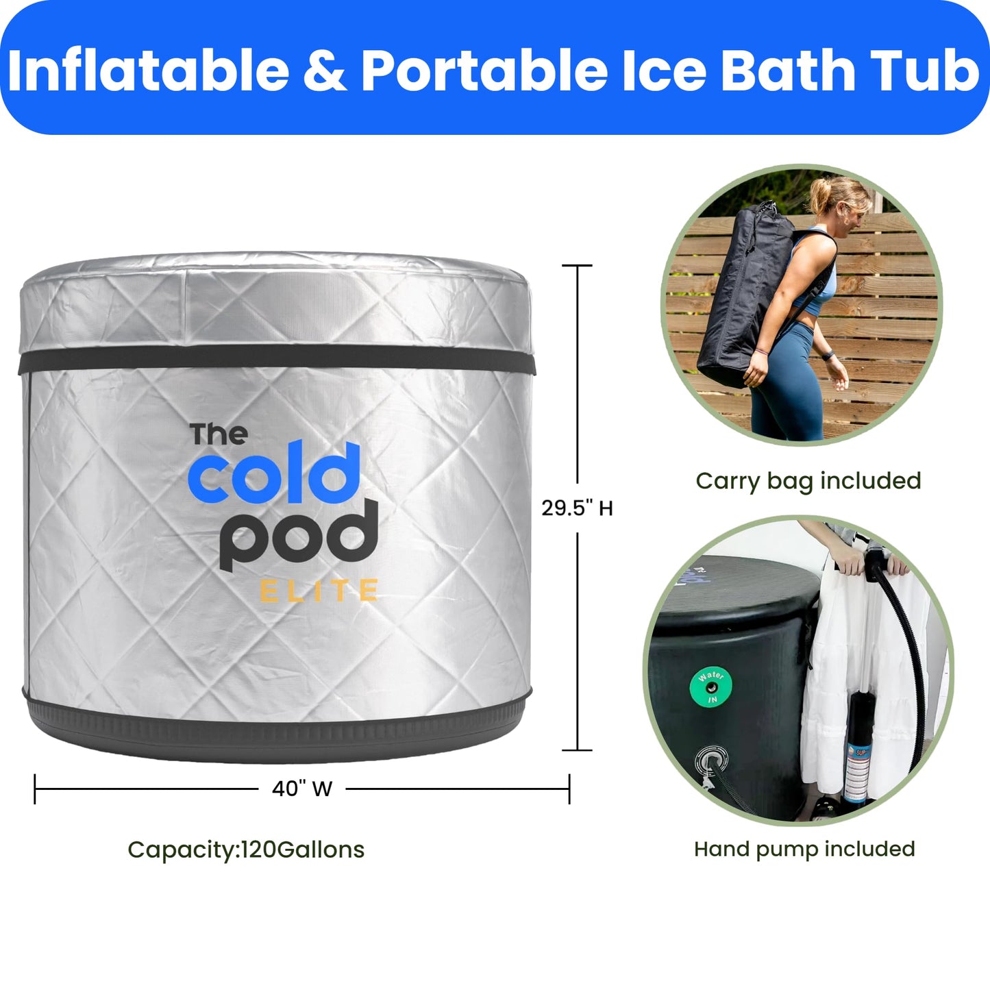 The Cold Pod Elite Insulated Ice Bath Tub, Portable Cold Plunge Tub with Insulated Spaceship Cover,Chiller Compatible (120 Gallon)