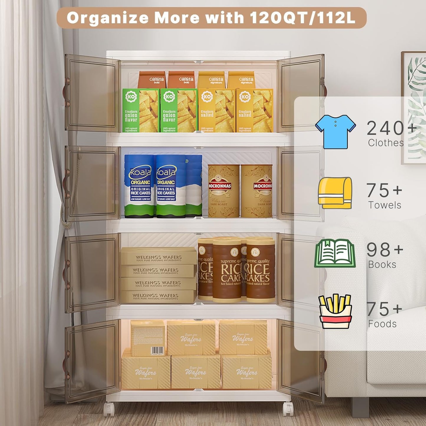 UAMFURI Extra Large Stackable Storage Bins - 480QT/120QT | 4-Pack with Lids & Wheels for Easy Organization
