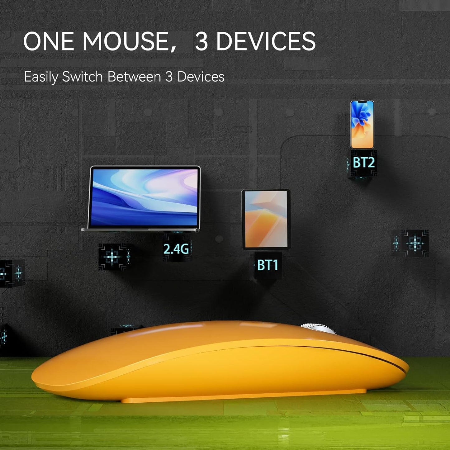 TENMOS M18 Bluetooth Mouse, USB C Rechargeable Wireless Mouse, Triple Mode (Dual Bluetooth+USB) Computer Silent Mice
