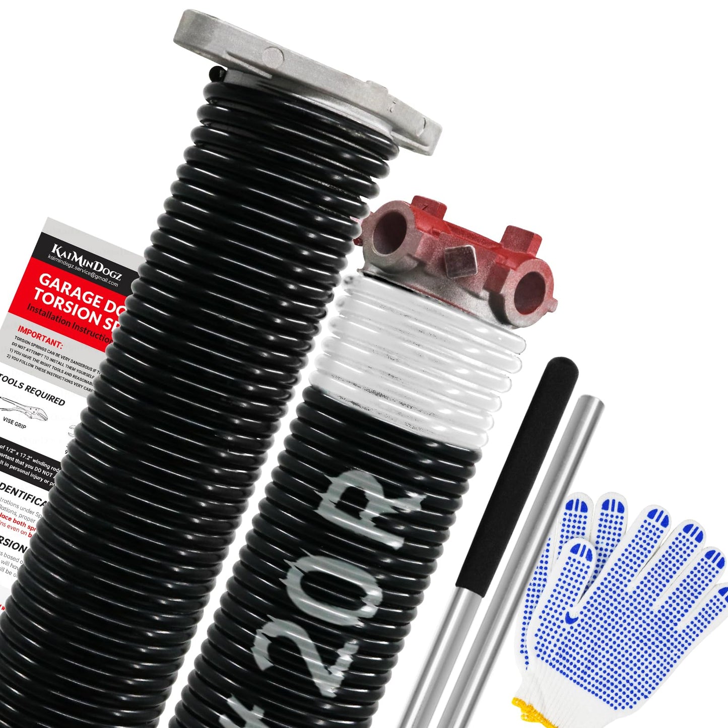 KaiMinDogz Pair of 1.75" Garage Door Torsion Springs Set with Non-Slip Winding Bars&Gloves, High Precision Electrophoresis Oil-Free Black Coated for Replacement, MIN 16,000 Cycles (0.218 x 1.75"x 20")