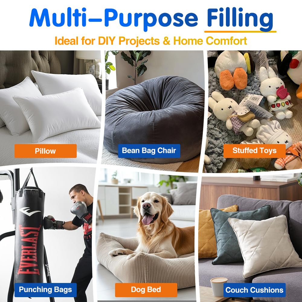 Welacer Bean Bag Filler, 40lbs Blue Memory Foam Filling for Beanbag Chair, Couch Cushions, Pillows, Dog Beds, Pouf Ottoman, Punching Bag Filler, Grappling Dummy, Packing Peanuts Replacement