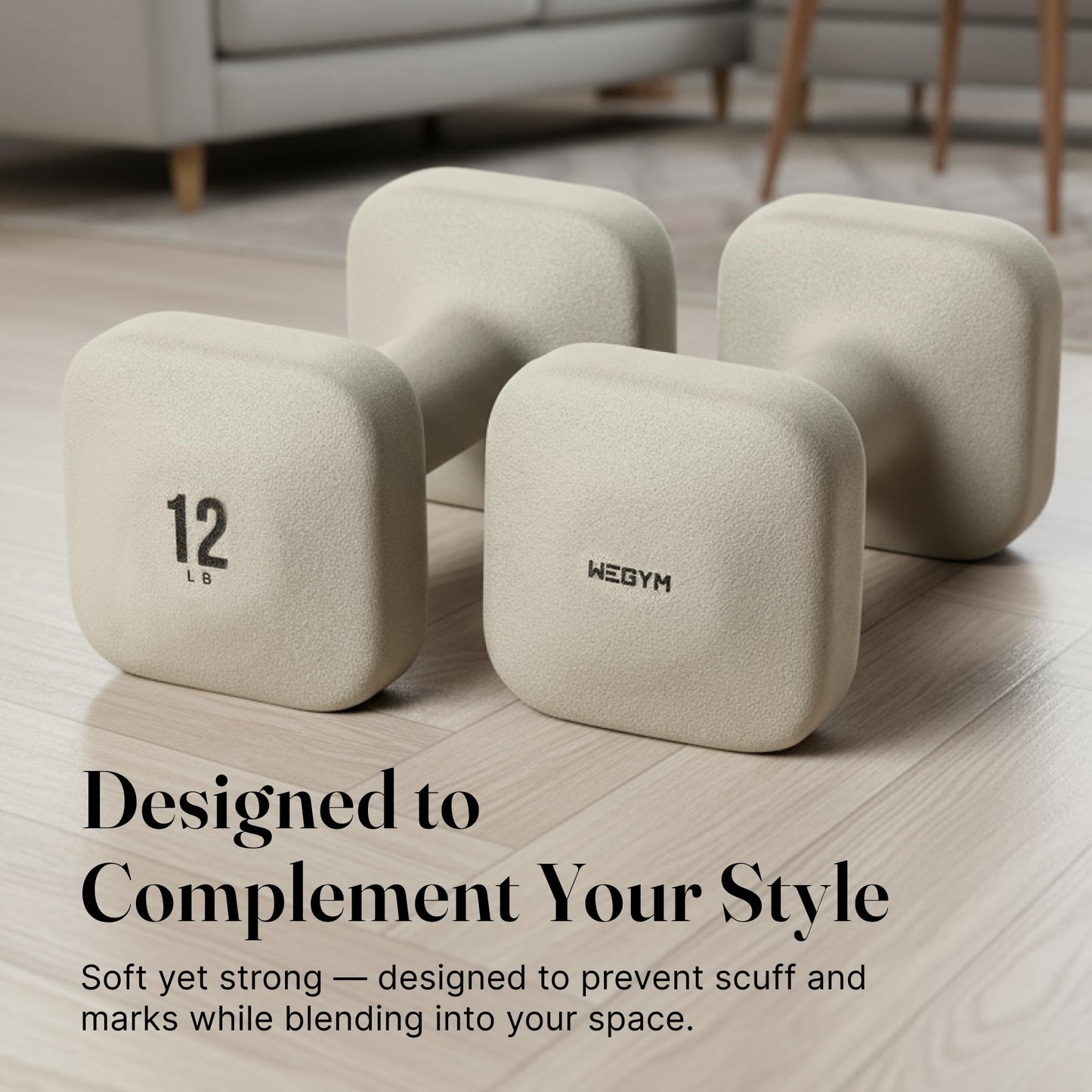 WeGym SafeGrip Square Dumbbells with Anti Slip Handles, Aesthetic Free Weights for Home Workouts, Stable Design Prevents Rolling during Floor Exercises (12LB, Pair Sandstone)