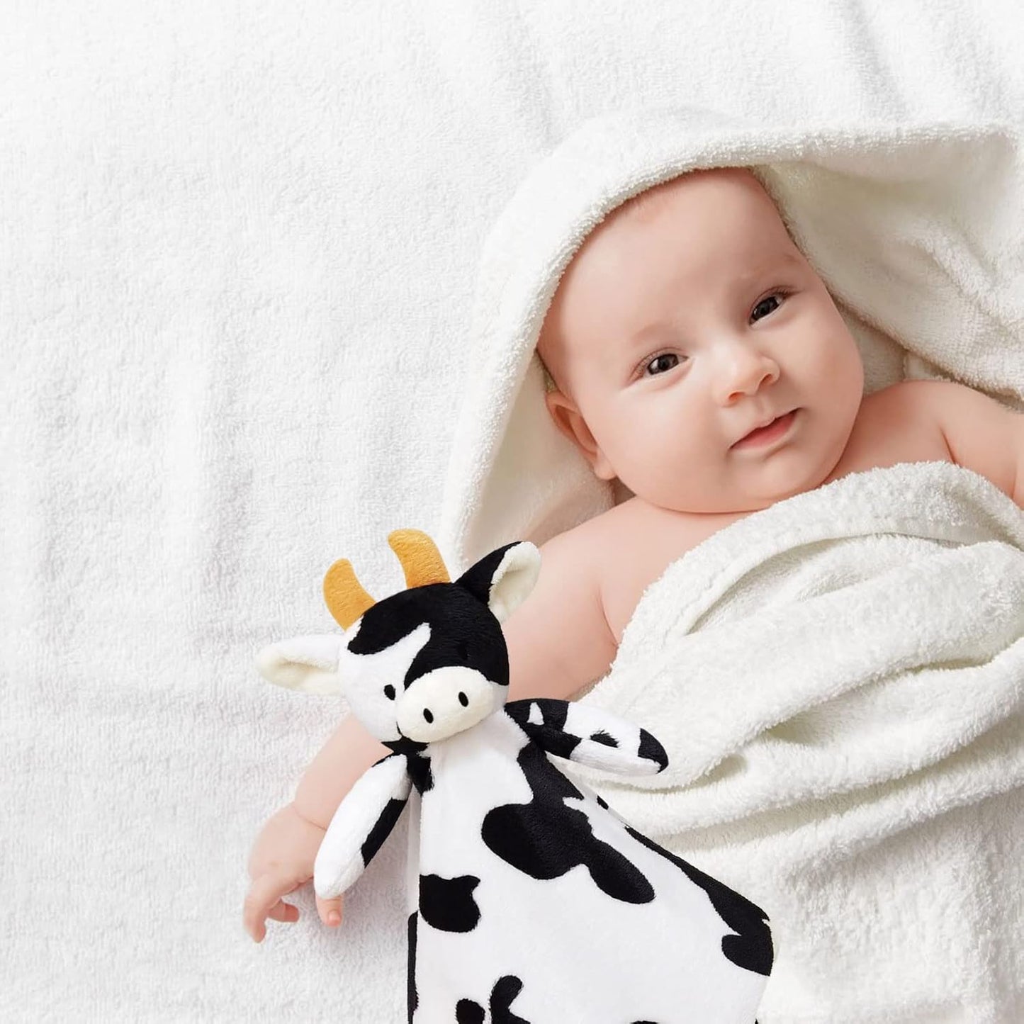 Skiennix Baby Cow Stuffed Animal Security Blanket - Plush Lovey for Newborns & Toddlers, 13 Inches, Orange Horns