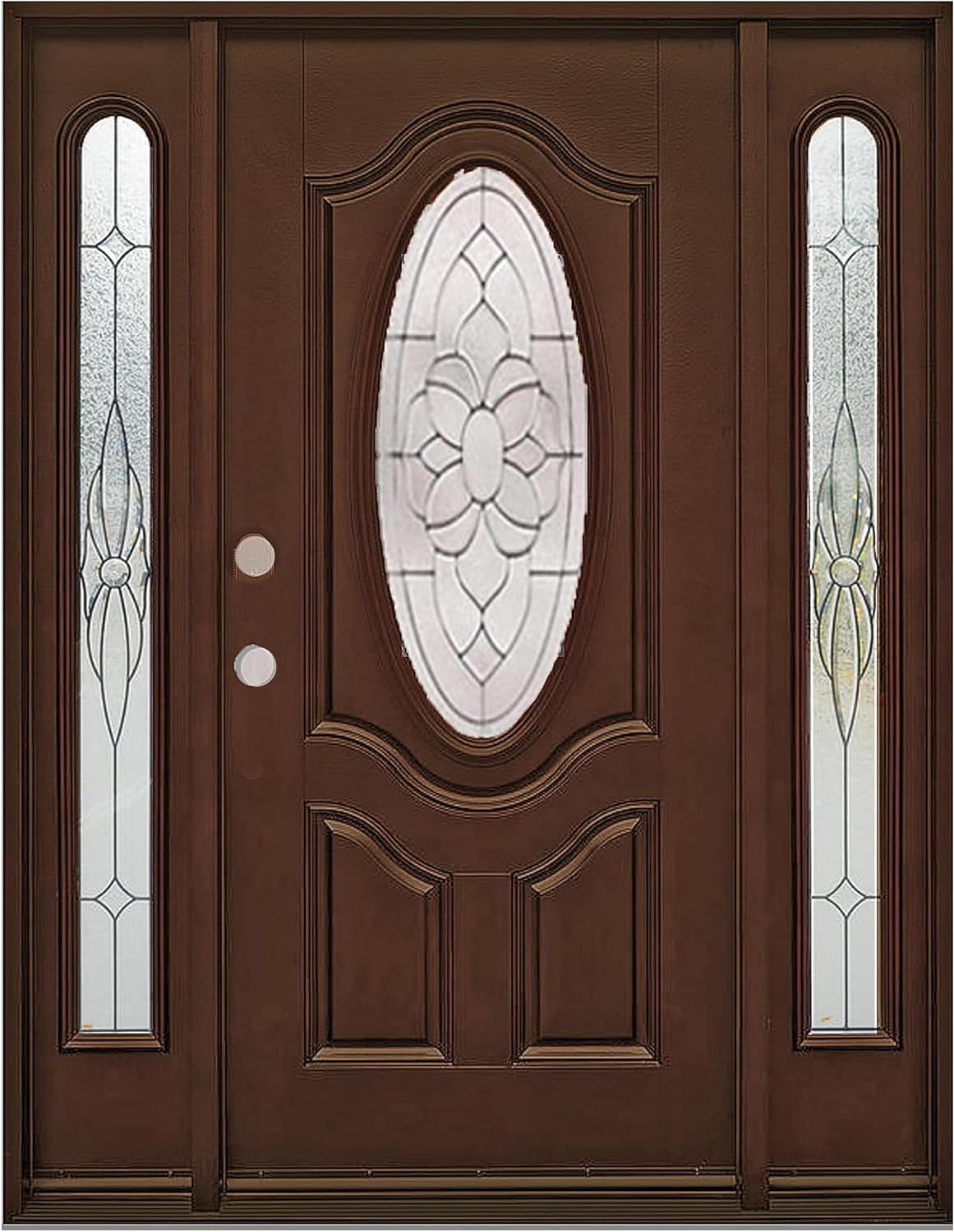BGW Doors Mahogany Finish Fiberglass Single Front Entry Door with Oval Glass, Prehung Pre-Finished Exterior Door, Right Inswing, FD800D 12x36x12x80