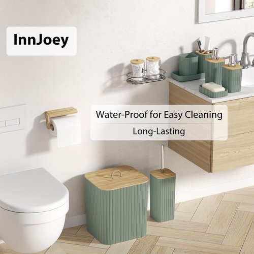 InnJoey Bathroom Accessory Set - 25PC Bathroom Sets with Shower Curtain and Rugs, Sage Green Bathroom Set, Bathroom Accessories Set, Shower Curtain Sets with Rugs, Bathroom Trash Can & Soap Dispenser