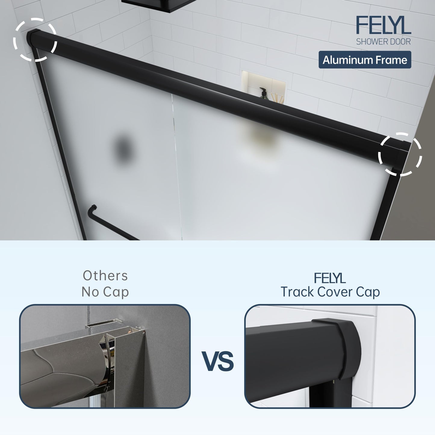 FELYL Frosted Double Sliding Shower Door 55-60" W x 72" H, Matte Black, Bypass Shower Door, Framed, 1/4" (6mm) Tempered Glass