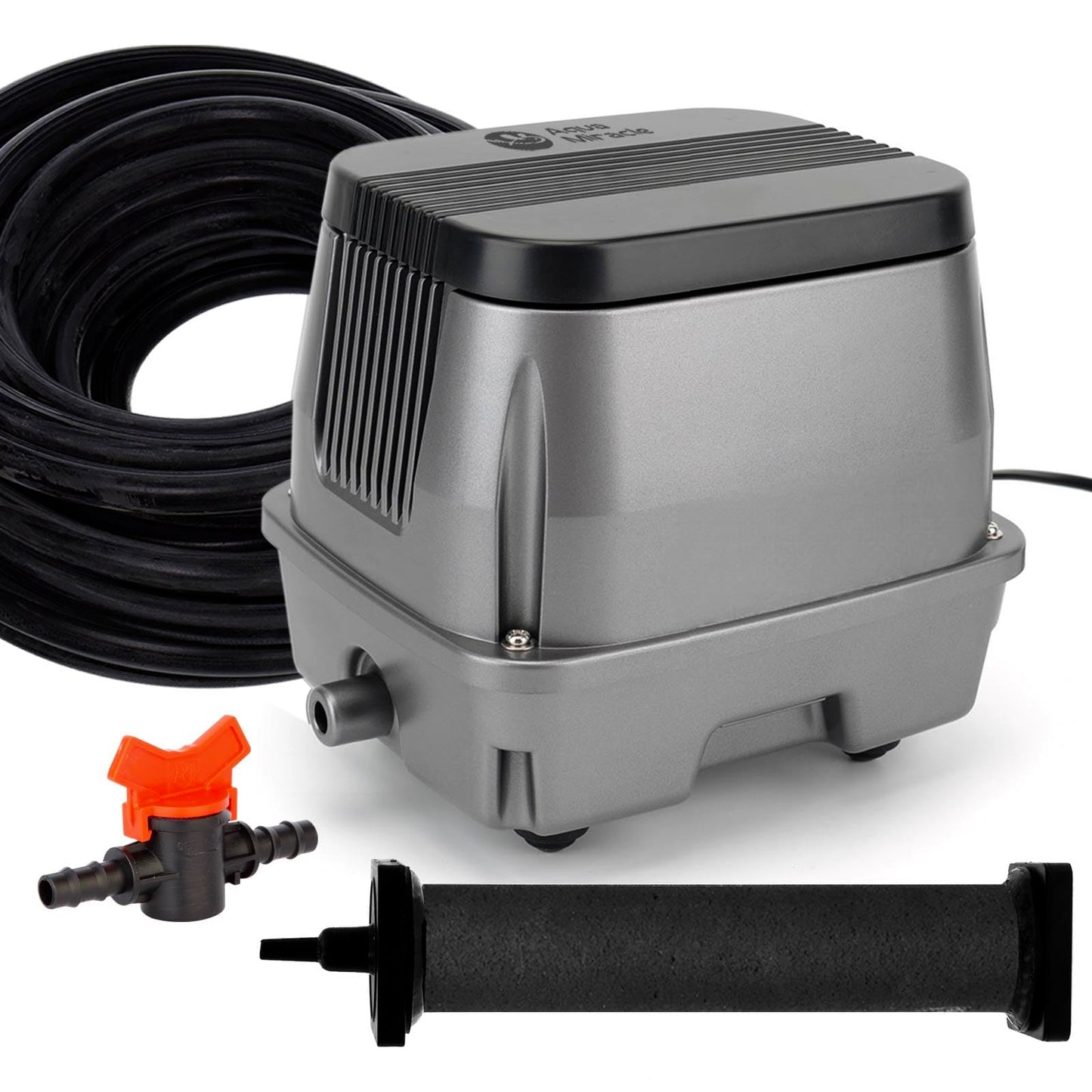 AquaMiracle All-in-1 Koi Pond Aeration Kit Pond Air Pump with Self-Sinking Airline Rubber Air Diffuser, Air Flow Control Pond Aerator for Outdoor Pond 2,000-5,000 Gallons