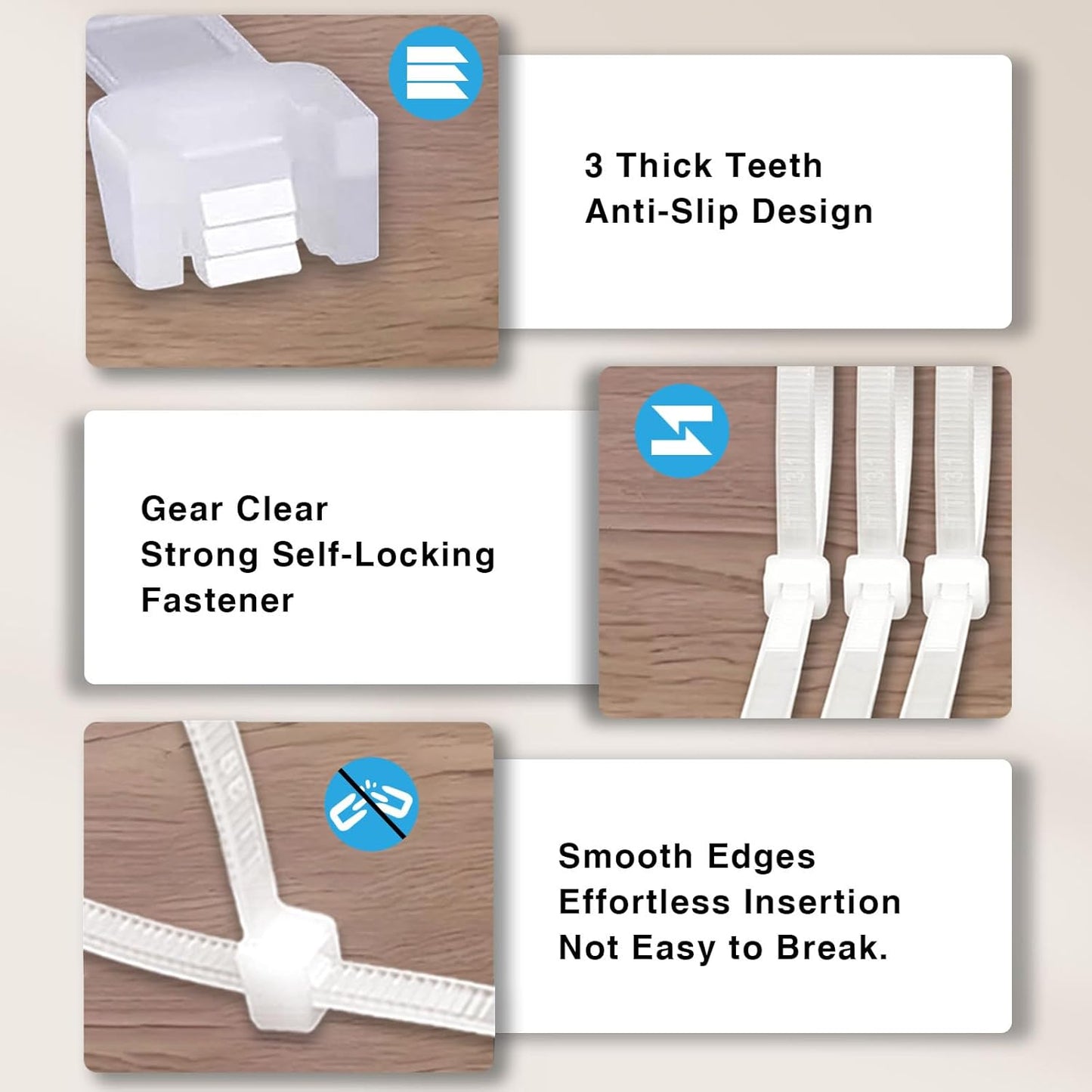 SiKuLin 4+6+8+12 Inch, 400 Pack, White Zip Ties Assorted Sizes Clear Zip Ties, White Cable Ties, Zipties Clear, UV
