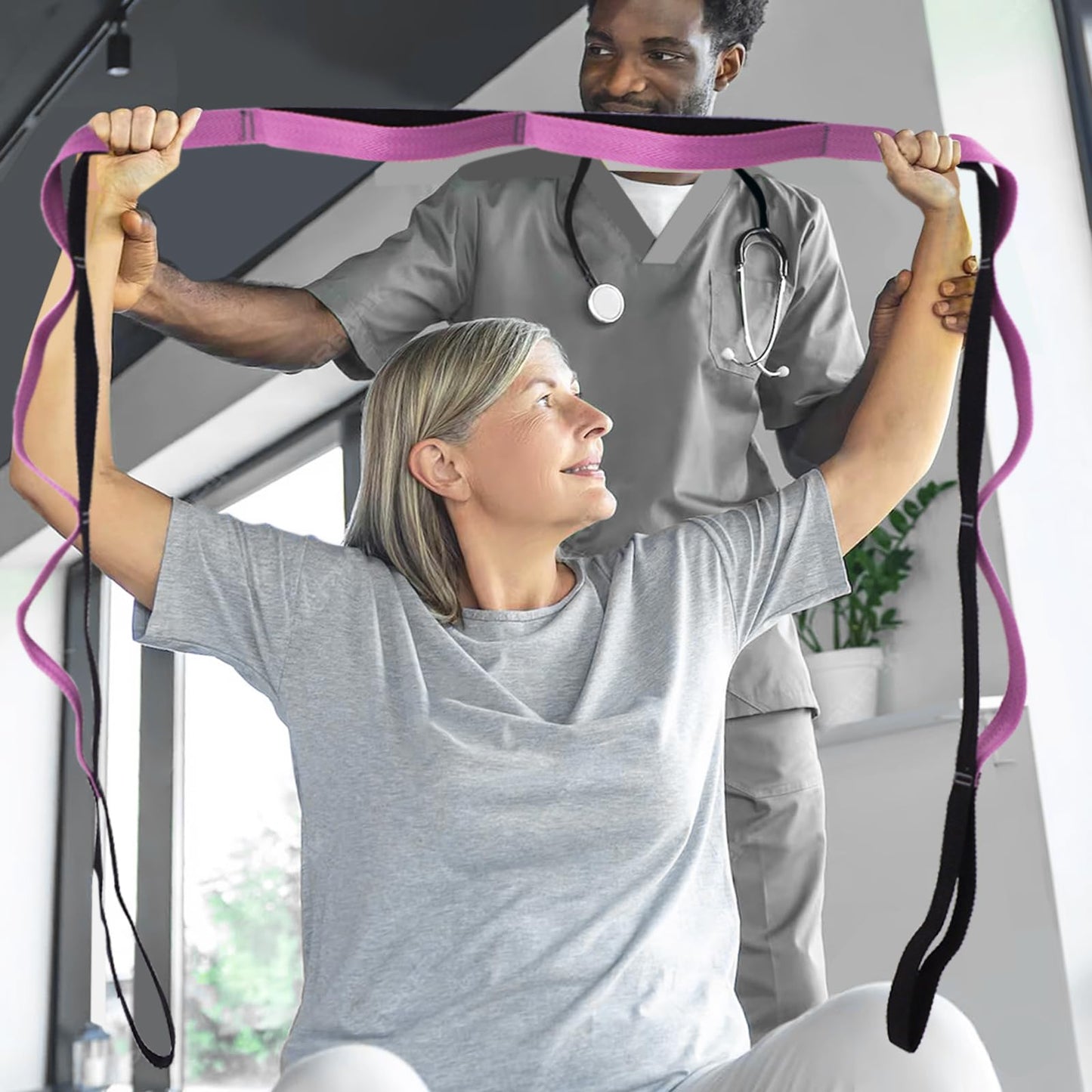 A AZURELIFE Premium Durable Stretch Straps with Loops, Stretching Strap for Physical Therapy, Multi-Loop Yoga Strap Fitness Exercise Strap for Yoga, Pilates, Dance, Flexibility&Exercise
