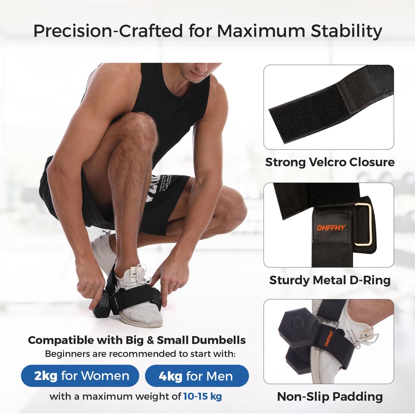 2PCS Monkey Foot Dumbbell Attachment for Glute Kickbacks & Leg Workouts, Adjustable Ankle/Foot Strap for Home Gym, Dumbbell Lifting Attachment for Hamstring Curls, Foot Weight Training Equipment - Black