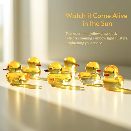 H&D Hyaline & Dora Mini Yellow Glass Duck Figurines - 6 Pcs Collectible Sculptures for Home Decor | 1.3 x 1 Inch