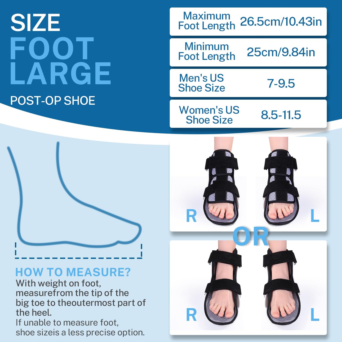 KUAZIDAR Post Op Shoe Foot Brace - Air Walker Boot, Orthopedic Surgical Cast Shoe for Broken Toes, Injured Foot Protection, Stress Fracture Recovery Medical Boot (Right, Suit for 9.84"-10.43")