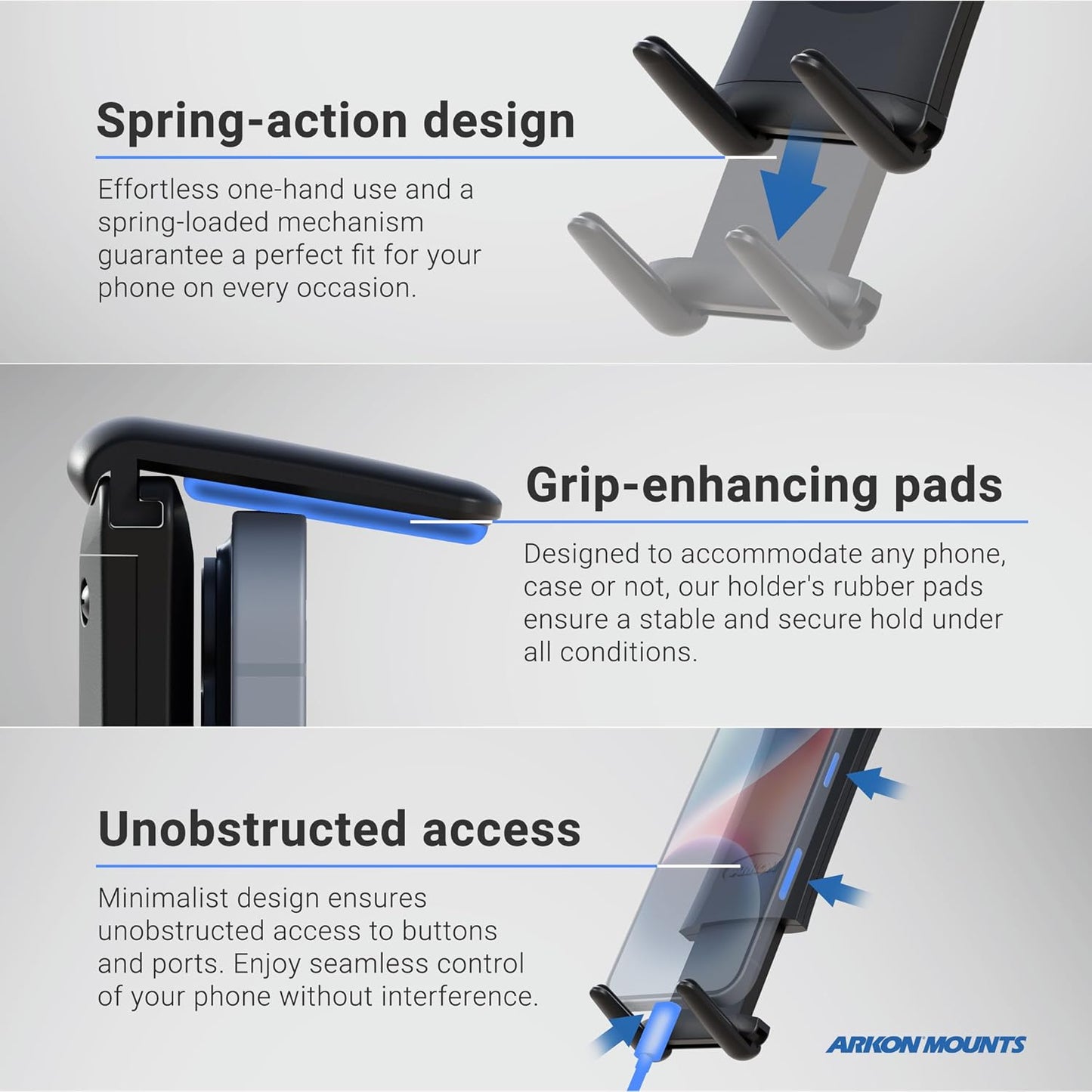 ARKON 7.25 inches Mounts - Phone Mount for Car | Car Phone Holder With Windshield Suction | Secure spring holder