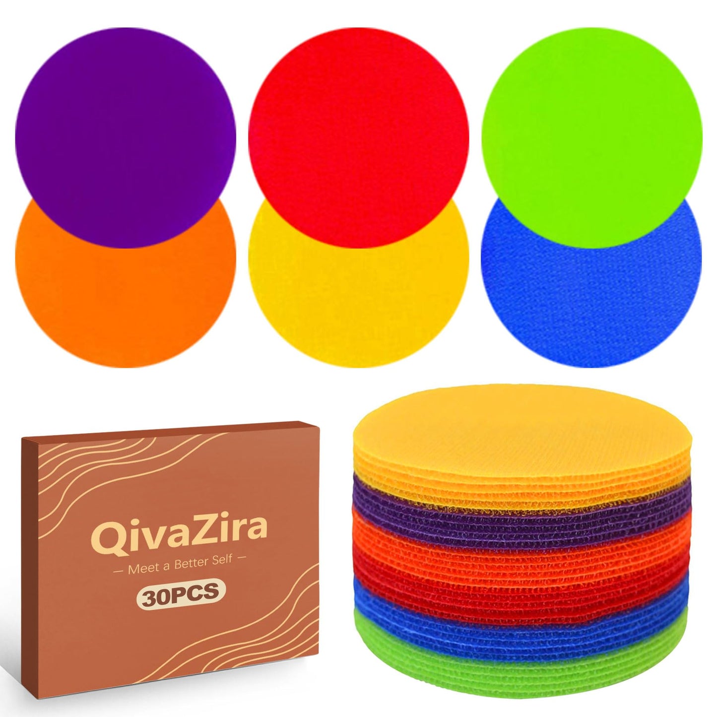 QivaZira 30 Pack Poly Spots Markers 4 Inch Non Slip Rubber Floor Dots for Classroom Gym Agility Training Carpet Spot Markers for Kids Students Sitting Teaching Aids Sports Equipment