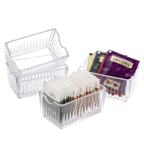 ELLDOO Set of 4 Sugar Packet Holder, Acrylic Sugar Bowl for Restaurant, Tea Bag Organizer Sweetener Packets Storage, Small Condiments Packet Holder Sugar Caddy Dispenser for Countertop Coffee Bar