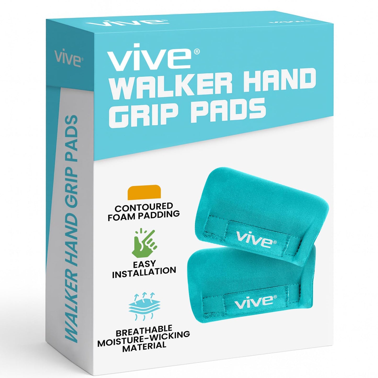 Vive Walker Handle Cushions - Padded Hand Covers - Soft Padding Medical Accessories for Folding Rolling Wheelchair, Rollator Handle, Senior, Elderly Grippers - Foam Crutch Pads Grips - Mobility Aid (Teal)