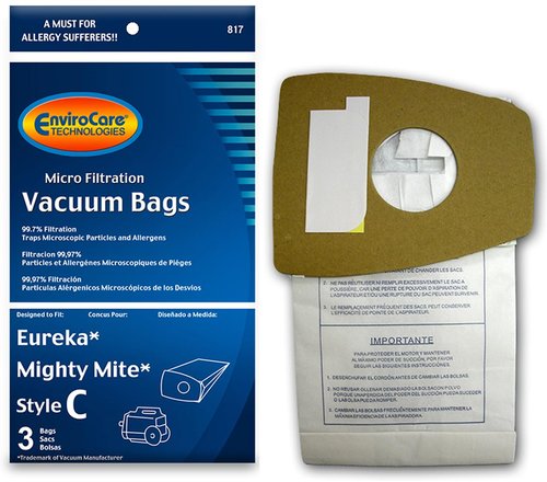 EnviroCare Replacement Micro Filtration Vacuum Cleaner Dust Bags made to fit Eureka Type C Mighty Mite Canisters 3 Pack