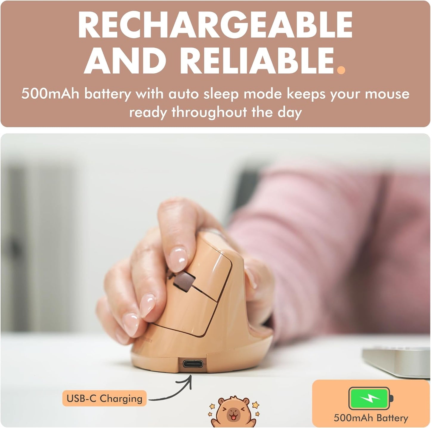 X9 Performance 2.4G) 4000 6 Wireless Vertical Ergonomic Mouse - Click with Capybara - (BT + Up to DPI, Button
