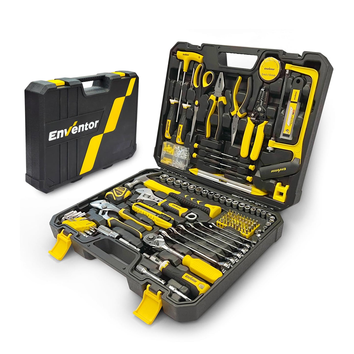 ENVENTOR 1-1/4 Inch SDS-Plus 12.5A Heavy Duty Rotary Hammer Drill for Concrete Stone & Home Tool Kit 220 Pcs