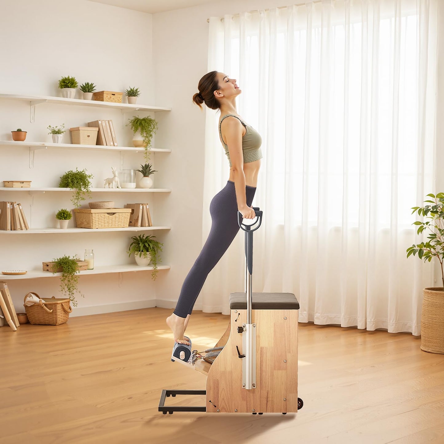 VEVOR Pilates Chair, Split-Pedal Stability Combo Chairs with Handles, Rubber Wood Frame Yoga Fitness Trainer, Exercise Reformer, Pilates Resistance-Workout Equipment, for Home Gym Studio Workout