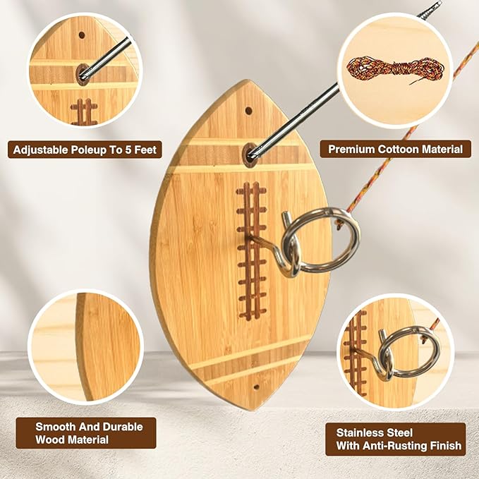 Ring Toss Game, Hook and Ring Toss Game with String and Hooks for Outdoor/Indoor Use, Man Cave Decor, Outside Games Great Gift for Men & Adults, 13 Inch