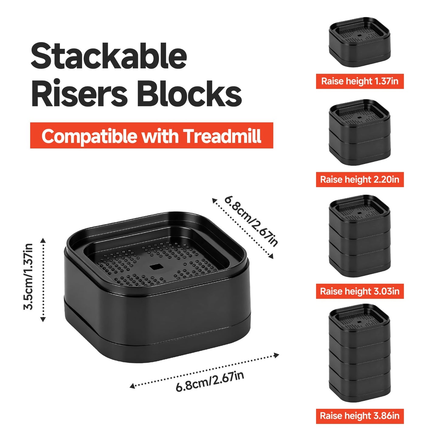 Piszvbej 4-Pack Treadmill Incline Riser Blocks (Black)