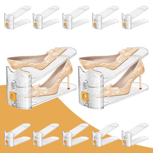 FENRUNXU Shoe Slots Organizer for Closet, Shoe Stacker Organizer Double Layer Stack Shoe Rack, Shoe Display Shelf 50% Space Saver Storage Holder for Closet, 12PACK