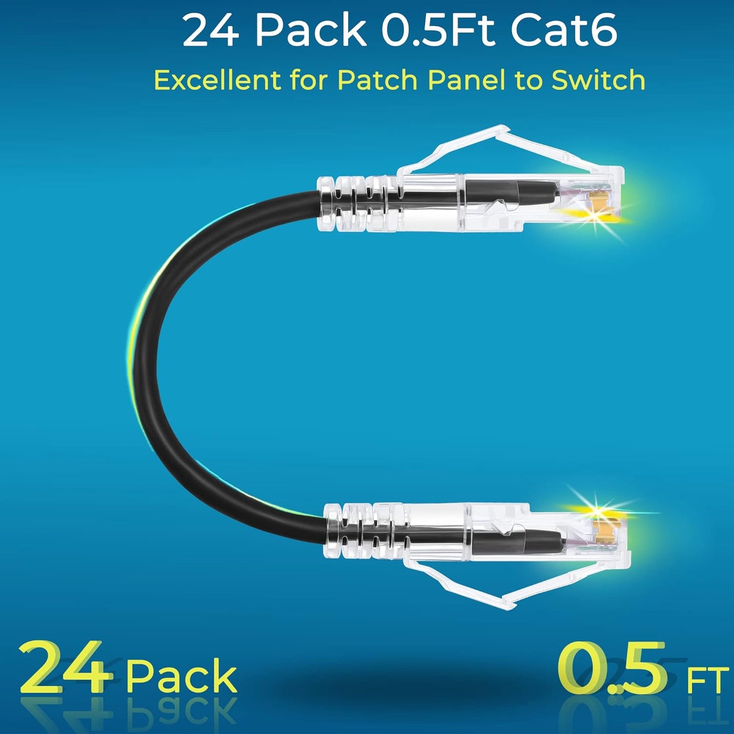 Rapink Cat6/ Cat6a 0.5ft (24 Pack) Cat6a 10G 6 Cat6 Patch Cables Slim, Ethernet Patch Cable Support, Snagless Cat Patch