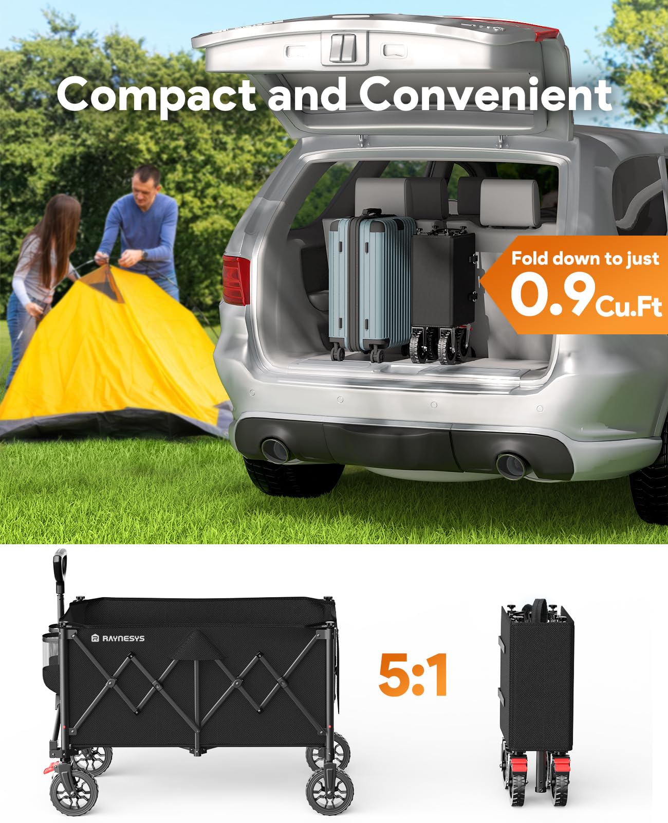 Collapsible Foldable Wagons with Wheels, 440lbs Capacity Wagons Carts Foldable, Utility Wagon Carts with Brakes for Grocery, Camping, Sports