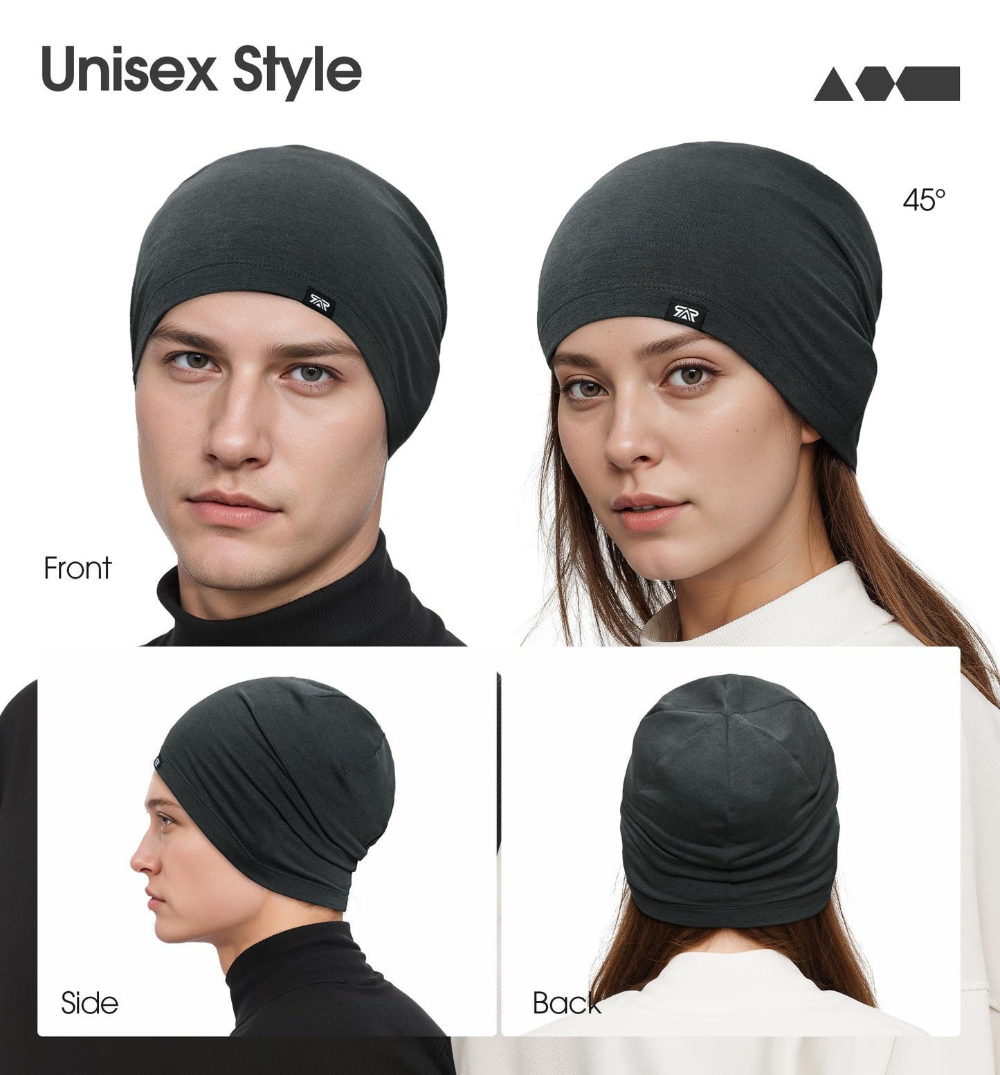 SUNMECI Skull Cap for Men Women - Soft Stretchy Chemo Hair Loss, Day & Night Sleep Hat, for Summer & Winter Running Cycling Dark Heather Gray