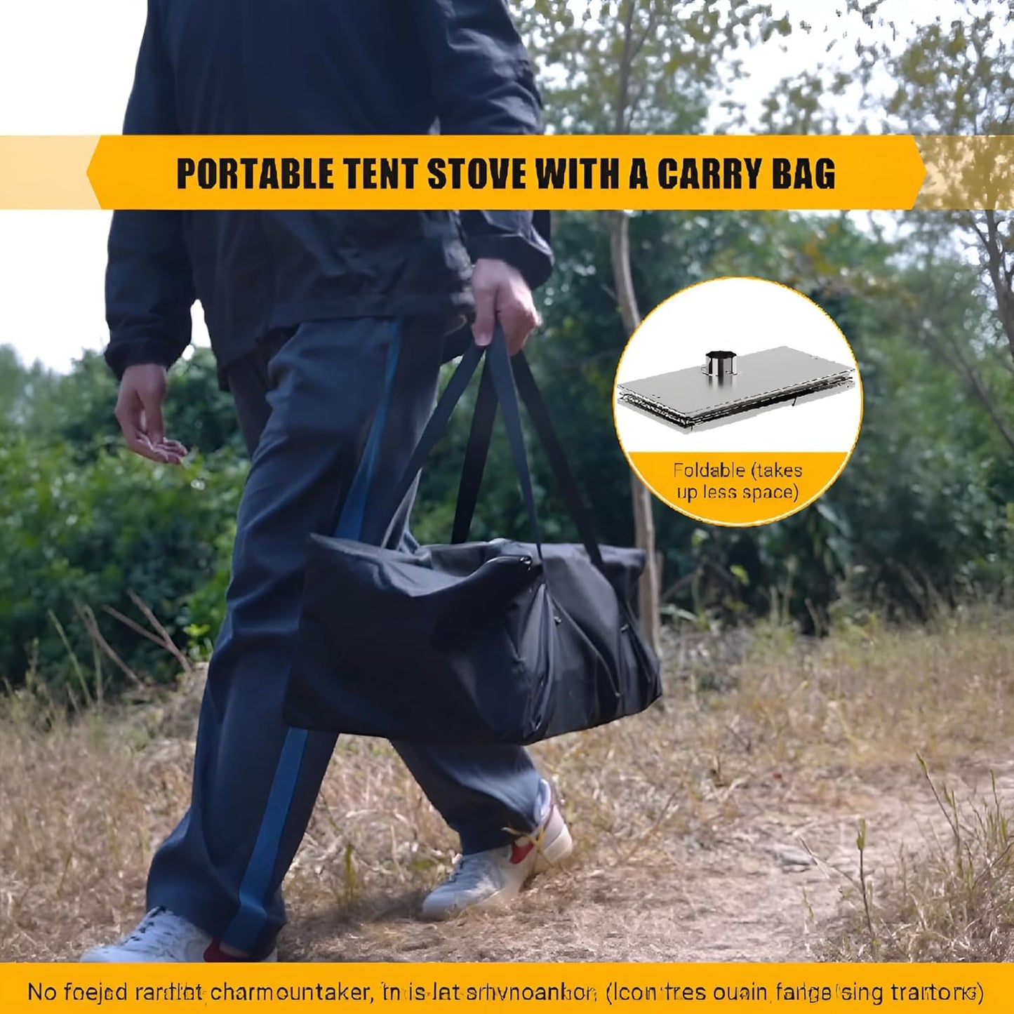 Stainless Steel Camping Tent Stove with Pipe & Bag, Portable Wood Burning Stove for Outdoor Cooking, Hot Tent, Backpacking, Firewood, Folding Camp Wood Stove for Camping with Grill