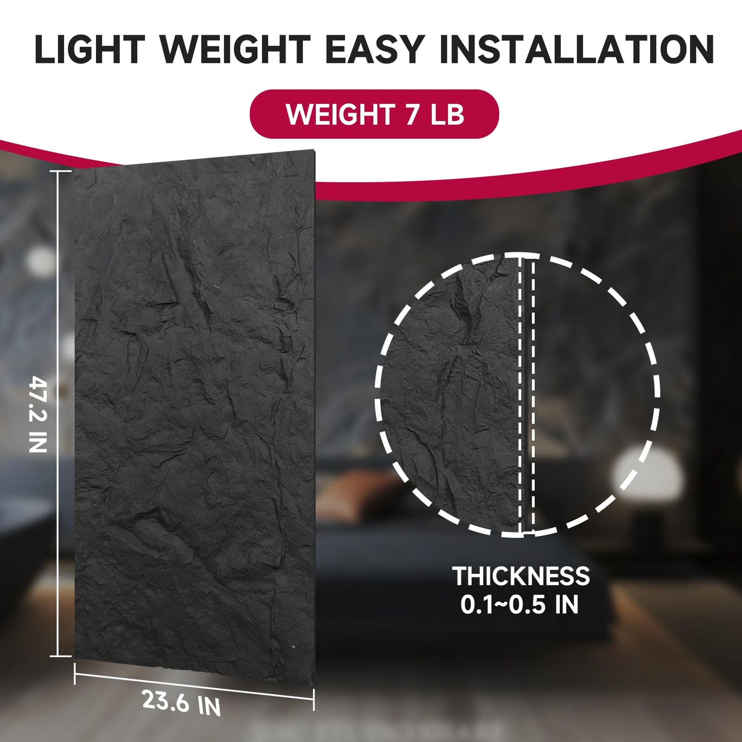 3D Wall Panels Faux Stone, Lava-Themed Translucent Panels, 23.6" x 47.2", Cement Texture for Home, Office & Outdoors