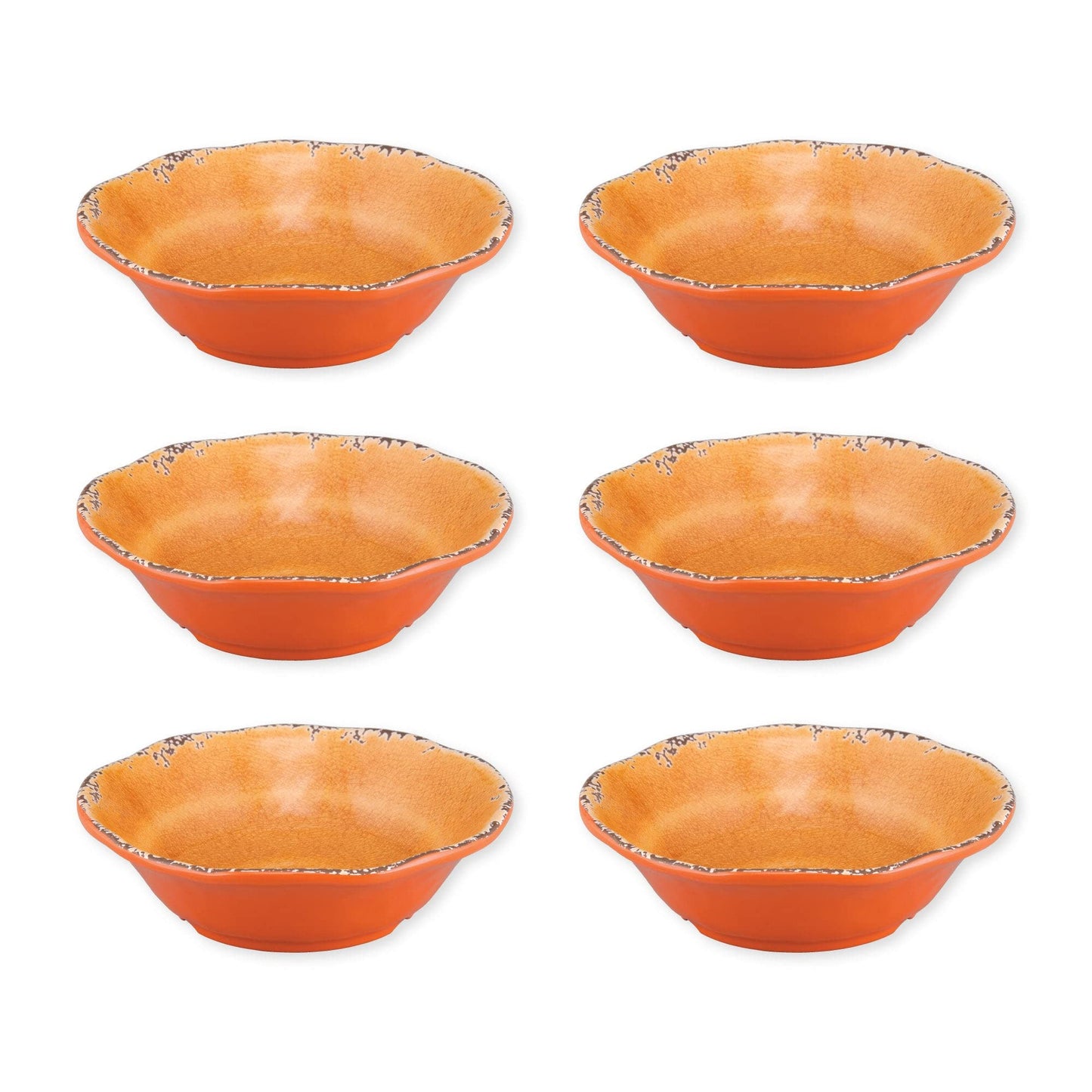 UPware Crackle Melamine Bowl Set, Flower Shaped Bowls for Pasta, Rice, Soup, and Salad, BPA-Free, Dishwasher Safe, Shatter-Proof, Orange, 7 Inch, Set of 6