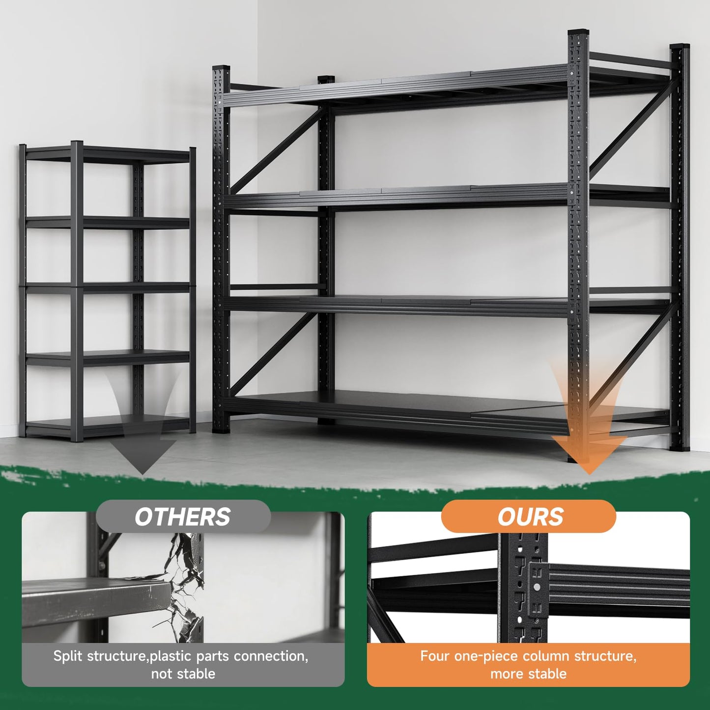 Letaya 71.3" W Metal Storage Shelves,5000LBS Heavy Duty Garage Shelving Units, 4 Tier Adjustable Utility Rack Shelf,Large Industrial Shelves,for Shop,Warehouse,Black (71.3" W x 24" D x 70" H)